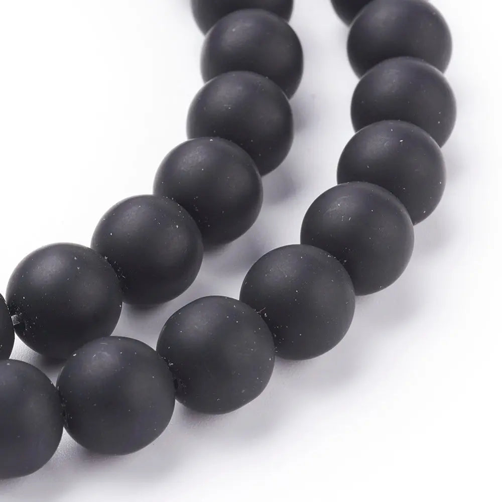 10mm Synthetic Black Stone Beads, Frosted, Round Gemstones