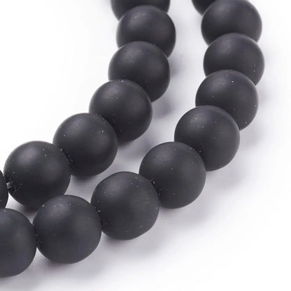 10mm Synthetic Black Stone Beads, Frosted, Round Gemstones