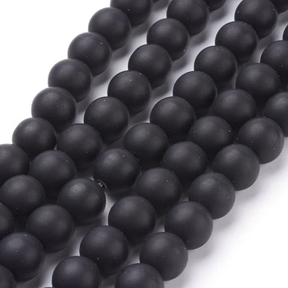 10mm Synthetic Black Stone Beads, Frosted, Round Gemstones