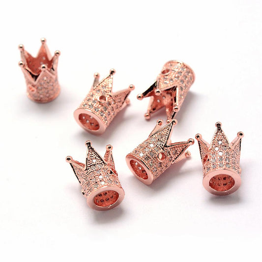 Rose Gold Brass Cubic Zirconia Crown Spacer Beads