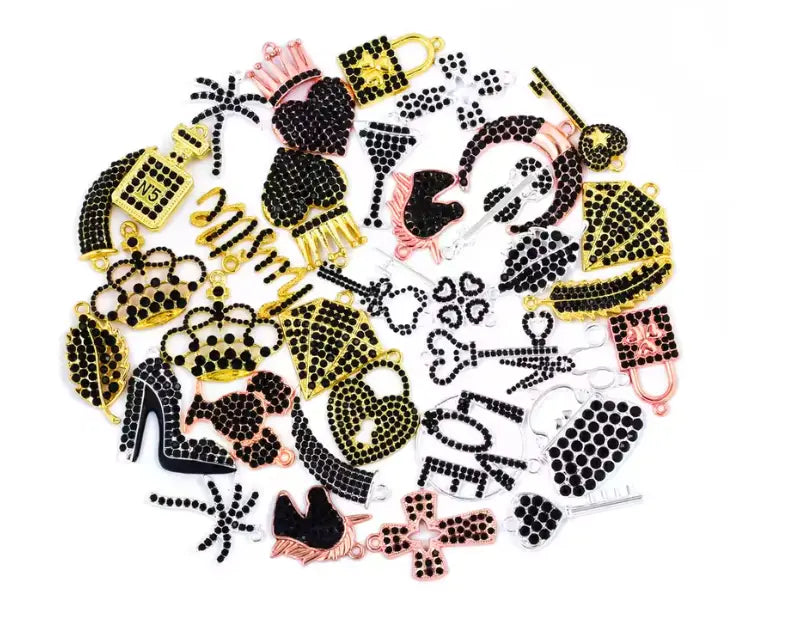 Black Rhinestone Alloy Mixed Charms Haute Girl Beads