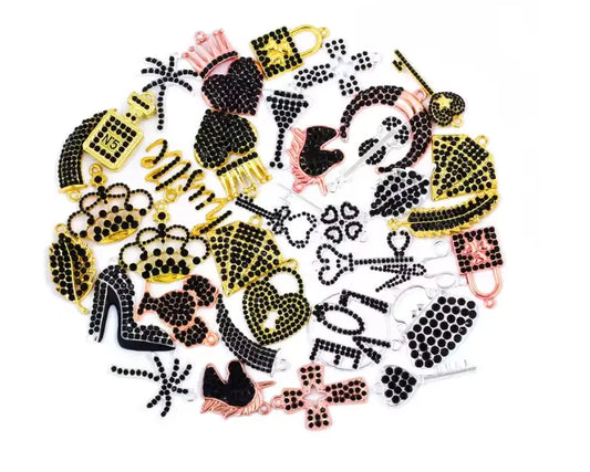 Black Rhinestone Alloy Mixed Charms Haute Girl Beads