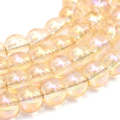 10mm Ivory Electroplate Rainbow Plated Round Glass Beads