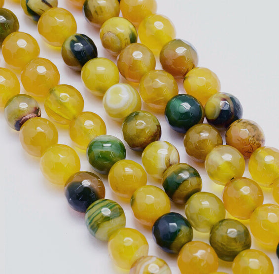 10mm Yellow-Green Faceted Natural Agate Dyed Round Gemstones
