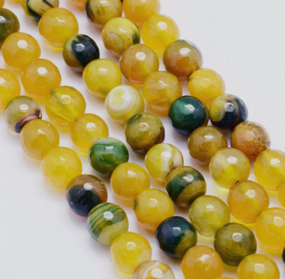 10mm Yellow-Green Faceted Natural Agate Dyed Round Gemstones