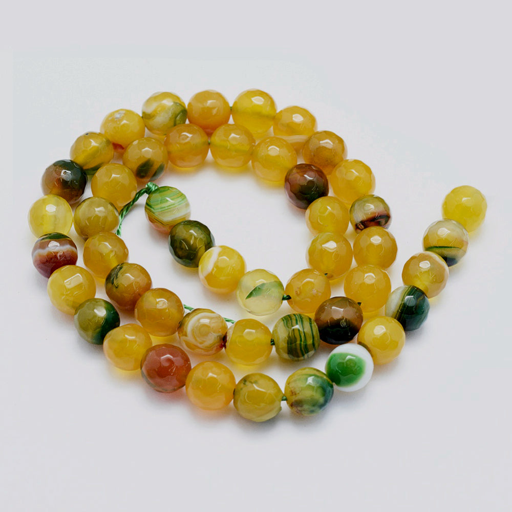 10mm Yellow-Green Faceted Natural Agate Dyed Round Gemstones